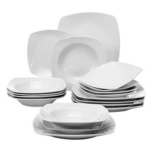 MALACASA, Series Julia, 18-Piece Dinner Sets Ivory White Porcelain Dinner Plate Sets with 6-Piece Dessert Plates 6-Piece Soup Plates and 6-Piece Dinne
