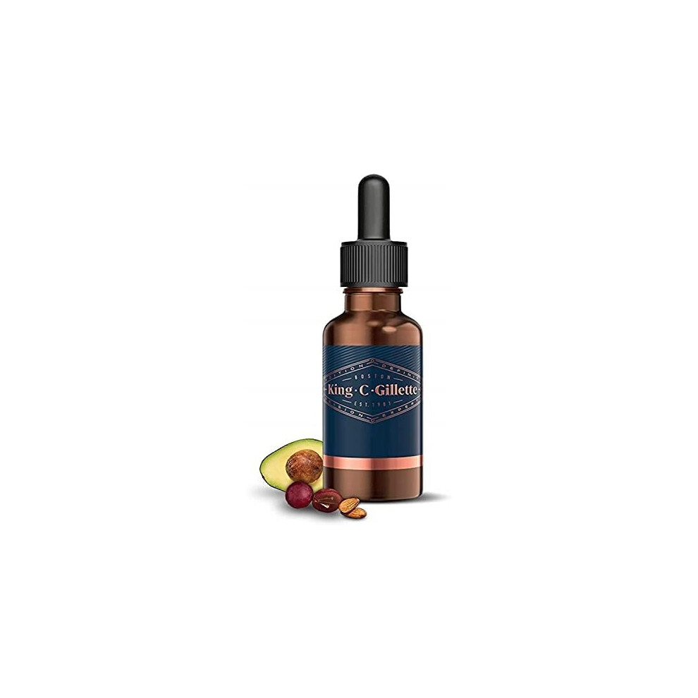 Gillette King C. Beard Oil For Men, 30 Ml, With Plant Based Argan Oil, Jojoba Oil, Avocado Oil, Macadamia Seed Oil And Almond Oil, Softens Facial