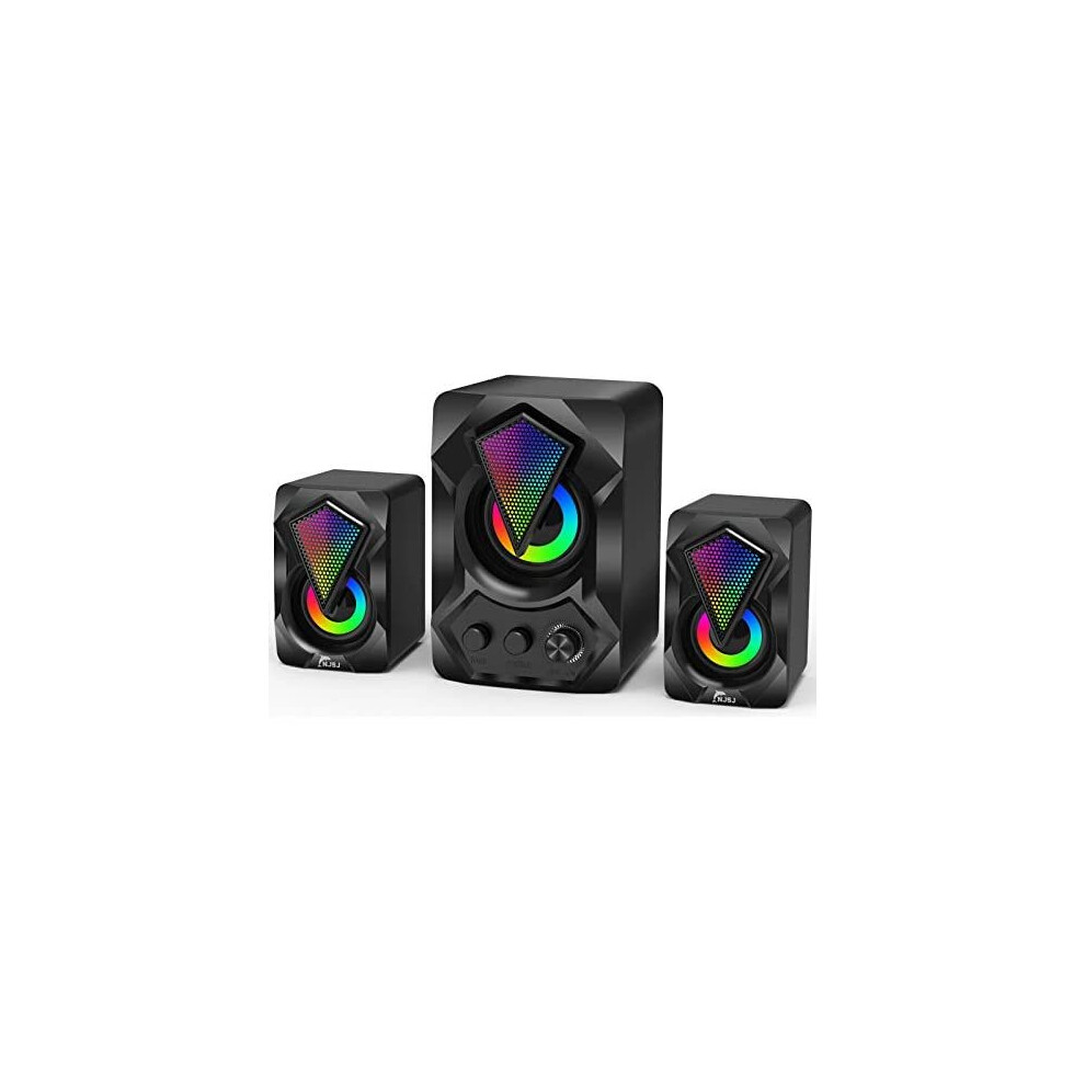 NJSJ Computer Speakers with Subwoofer,USB-Powered 2.1 PC Stereo Multimedia Sound System with RGB Gaming LED Light up 3.5mm Audio,Up to 11W Enhanc