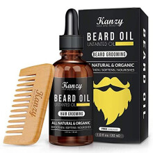 Kanzy Beard Oil Grooming Kit for Men - Mustache Growth & Moisturizing Set with Comb - 30ml Scented - Natural & Organic