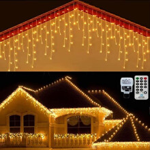 20M Icicle Lights Outdoor Christmas Curtain Fairy Lights Mains Powered Outside Dripping Ice Cycle Lights with 108 Drops for Indoor Xmas Holiday T