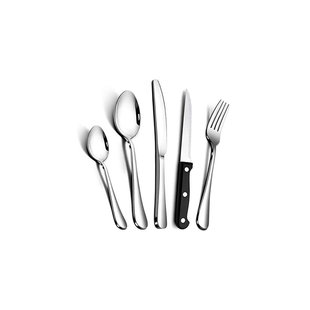 RayPard Silver 30-Piece Stainless-Steel Cutlery Set Flatware Set Tableware Dinnerware Knife Fork Spoon, 24 pcs + 6 pcs, Service for 6