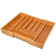 simpdecor Bamboo Expandable Cutlery Tray Utensil Drawer Organiser Adjustable Kitchen Drawer Divider 7-9 Compartments Expandable