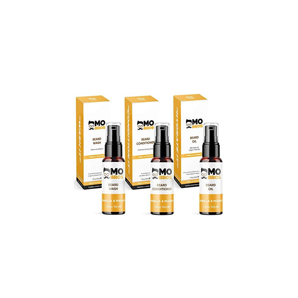 Mo Bro's Beard Wash, Conditioner & Oil Pack | Cleanse | Soften Beards | Moisturise | 50Ml (Vanilla & Mango)