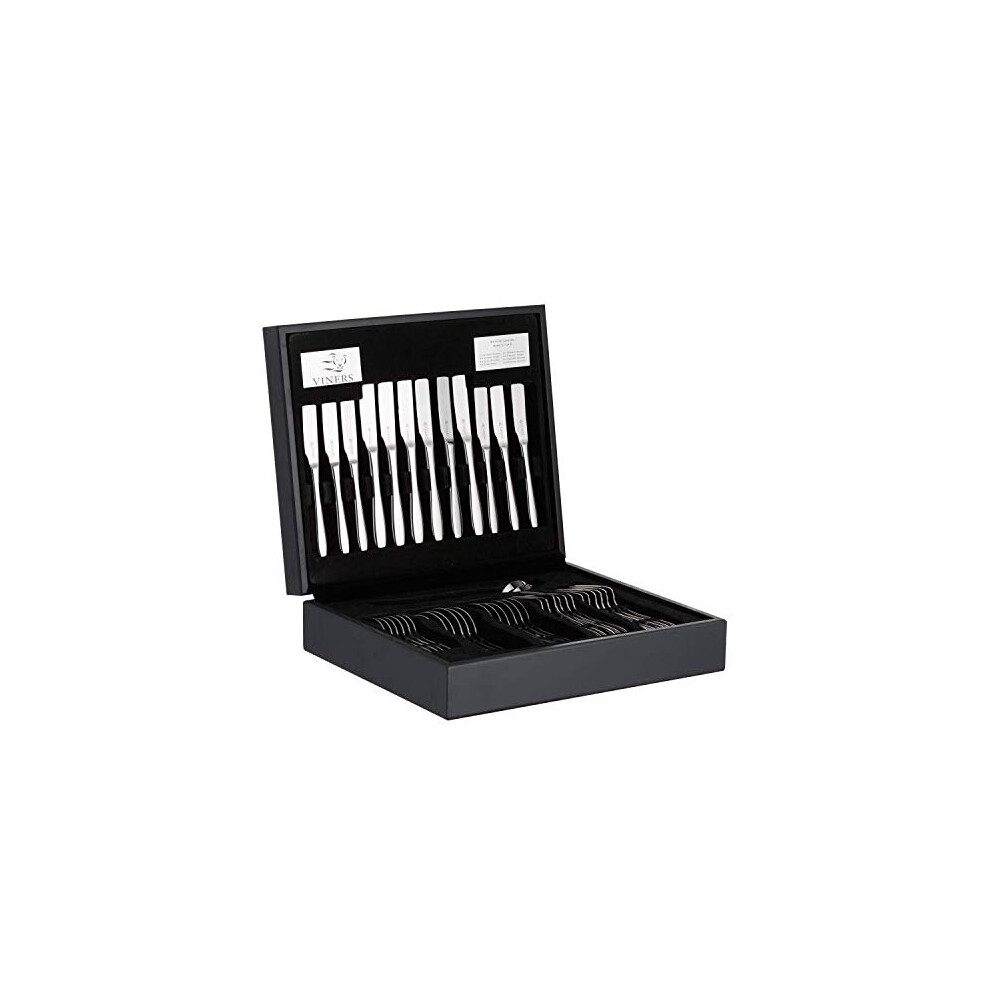 Viners Eden Cutlery Set | Elegant Mirror Polished Flatware Gift Box with 50 Year Guarantee | 18/10 Stainless Steel, 44, stainless_steel, 45 Piece Wood