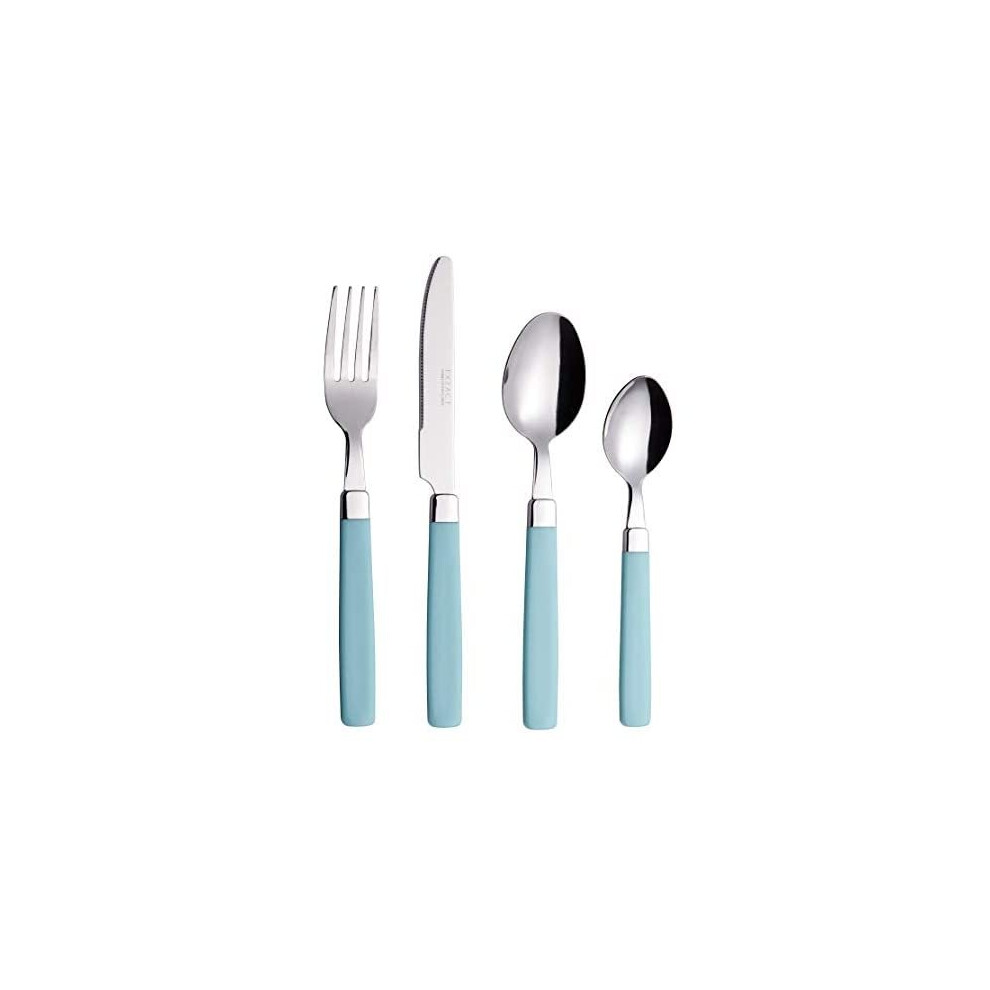 EXZACT Cutlery Set 16pcs Stainless Steel - Coloured Handles - 4 x Forks, 4 x Knives, 4 x Table Spoons, 4 x Tea Spoons - Turquoise