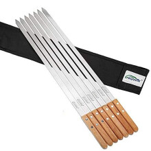 GOUTIME 23 X 5/8 Inch Stainless Steel Shish Kabob Barbecue BBQ Skewers with Wood Handle for Grilling, Set of 7 with Bag