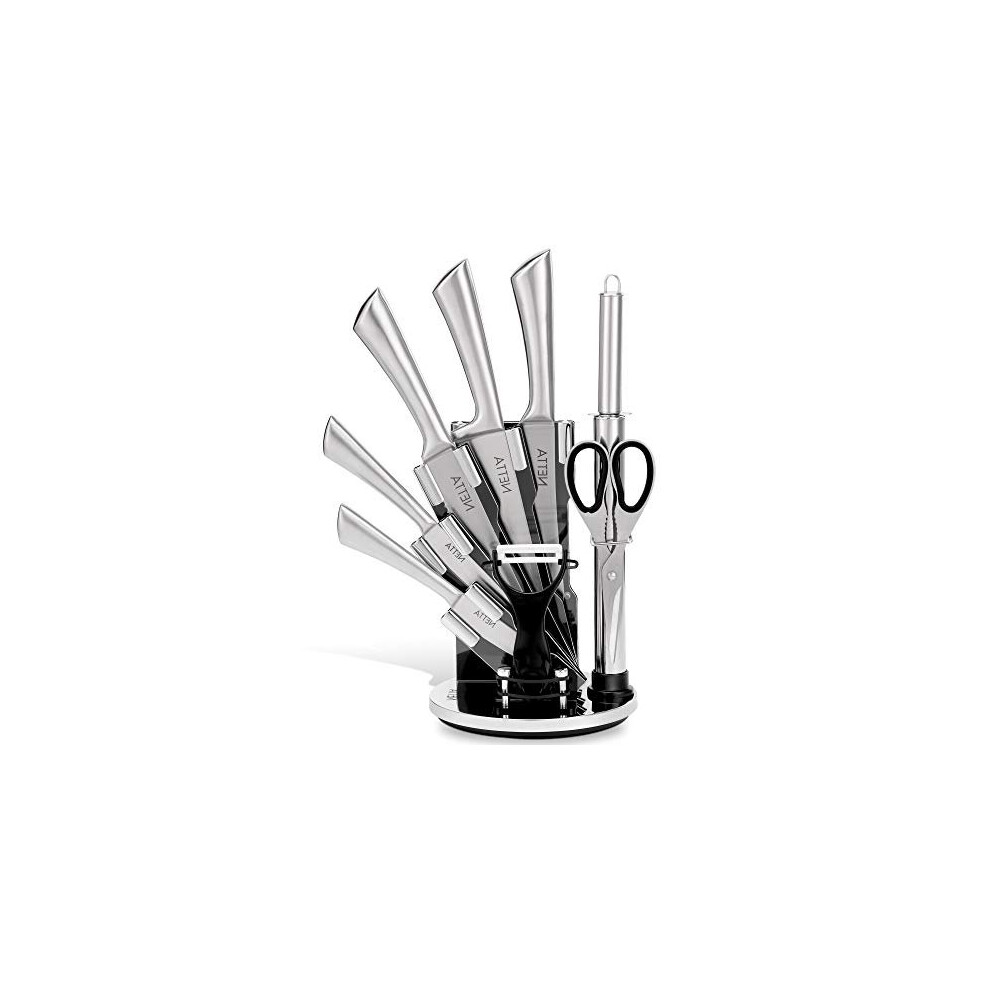 NETTA 8 Piece Kitchen Knife Set with Block - Stainless Steel