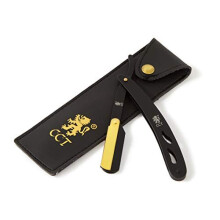 The Cambridge Cutthroat Matte Black & Gold Straight Razor - Premium Single-Blade Barber Razor, Professional Straight Edge