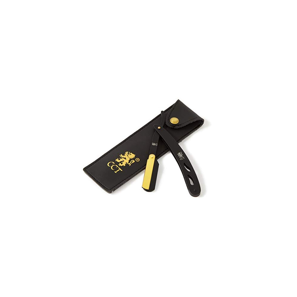 Cut Throat Straight Razor by The Cambridge Cutthroat Matte Black with Gold Professional Barber Razor, Premium Quality Single Blade Straight Edge