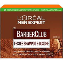L'Oréal Men Expert Solid Shampoo for Men XL Soap Piece for Cleansing Body Hair & Beard with Nourishing Cedarwood Oil Complex Barber Club 1 x 80g