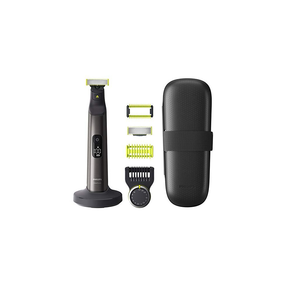 Philips OneBlade Pro, 3 tools in 1: Face Shaver, Beard and Stubble Trimmer + Body Styler for Men, 14-Lengths with LED Display, Wet and Dry Use, 1