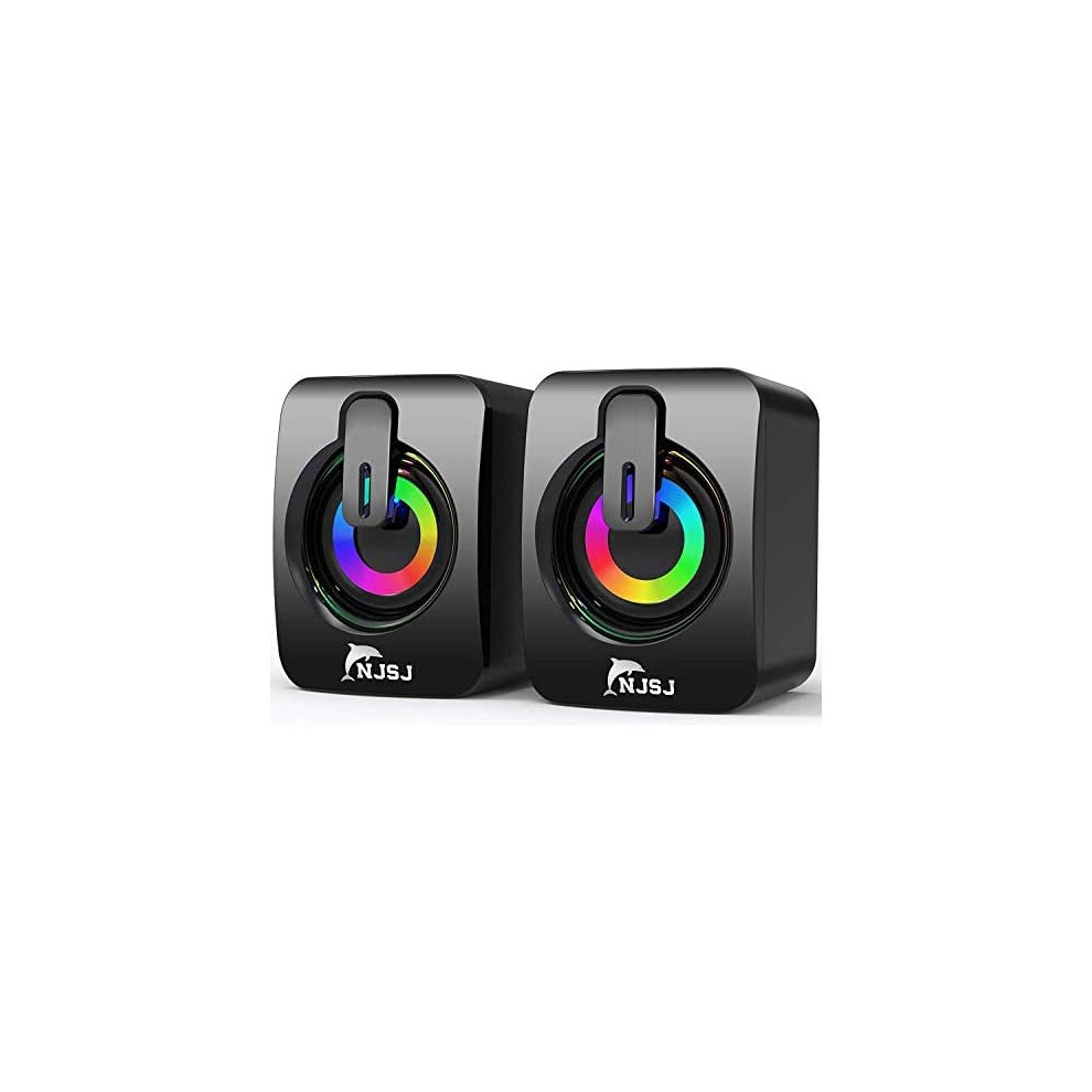 PC Speakers,NJSJ 2.0 Wired Mini Speaker for PC,USB Powered 3.5 mm AUX,LED Light Up RGB Gaming Speakers for Computer,Laptop,Phone,Monitor