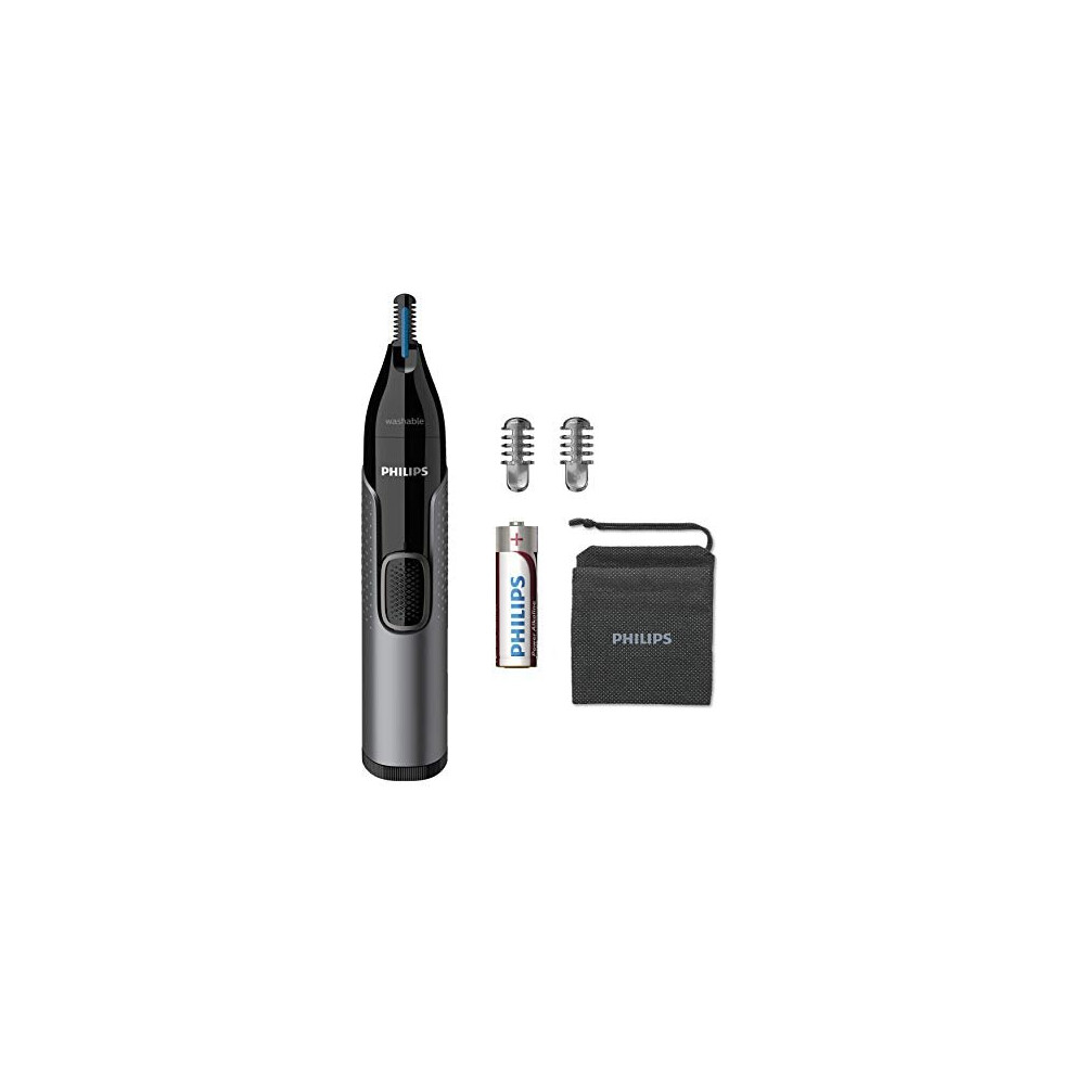 Philips Series 3000 Ear, Eyebrow & Nose Trimmer with 2 Eyebrow Combs & Pouch, Showerproof and Fully Washable, Black & Grey, NT3650/16