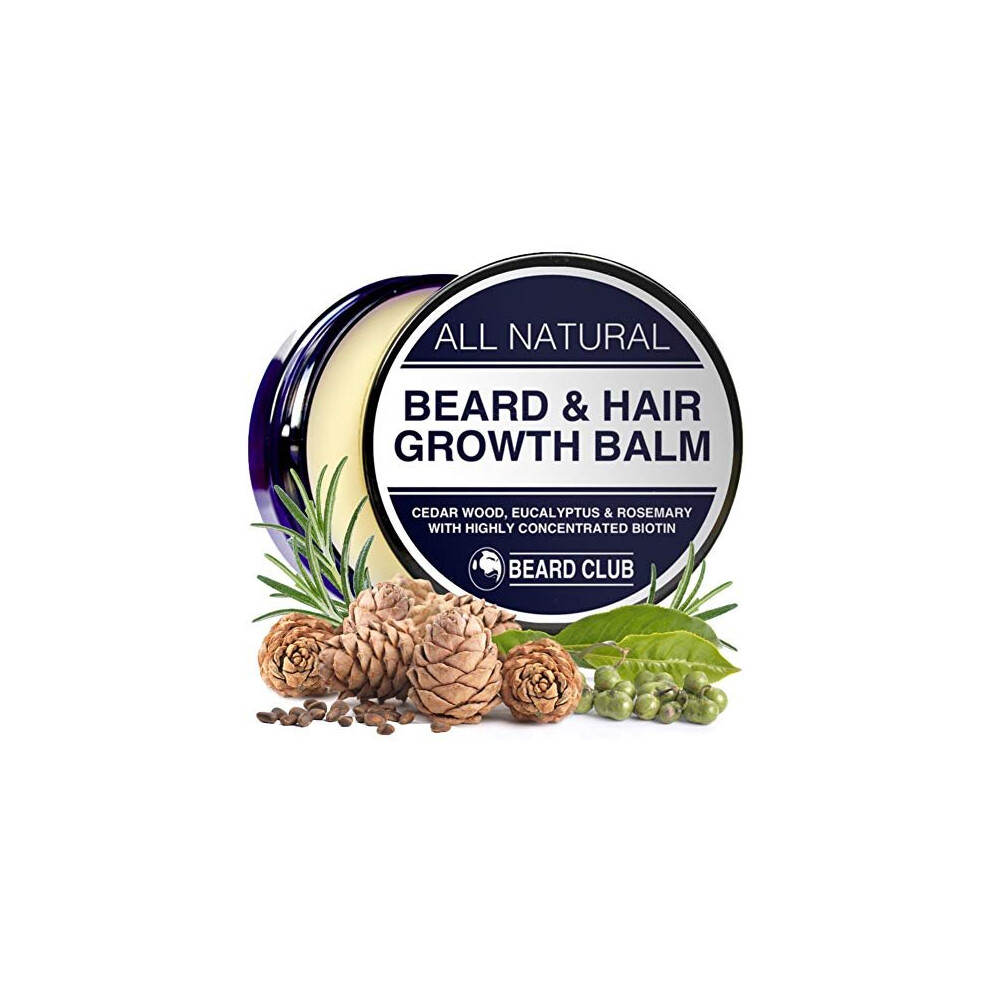 Beard Club All Natural Beard Balm For Beard & Hair Growth | With Biotin, Cedar Wood, Eucalyptus & Rosemary Oil | Beard Conditioner & Softener, Increase Grow