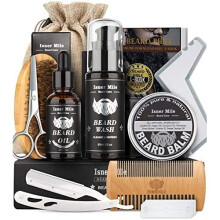 Isner Mile Beard Grooming Kit for Men, Perfect Fathers Gifts for Dad Him Husband Boyfriend, with Beard Shampoo Wash, Growth Oil, Balm, Trimming S