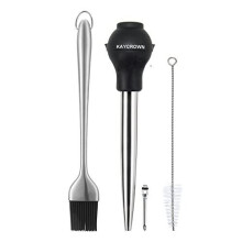 Kaycrown Stainless Steel Turkey Baster with BBQ/Grill Basting Brush, Commerical Grade Quality FDA Silicone Bulb Including Flavor Needle and Clean