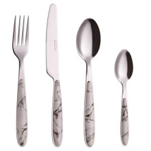 EXZACT Cutlery Set 24 PCS Stainless Steel Flatware with Color Handles - 6 x Forks, 6 x Dinner Knives, 6 x Dinner Spoons, 6 xTeaspoons (Marble x 24)