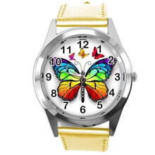 TAPORT Gold Leather Round Watch for Butterfly Fans E2
