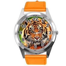 TAPORT Orange Leather Round Watch for Tiger Fans