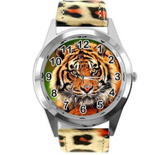 TAPORT Leopard Print Leather Round Watch for Tiger Fans