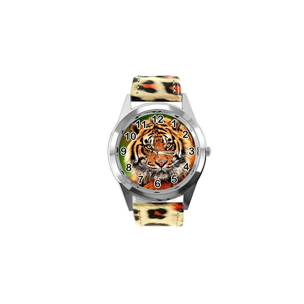 TAPORT Leopard Print Leather Round Watch for Tiger Fans