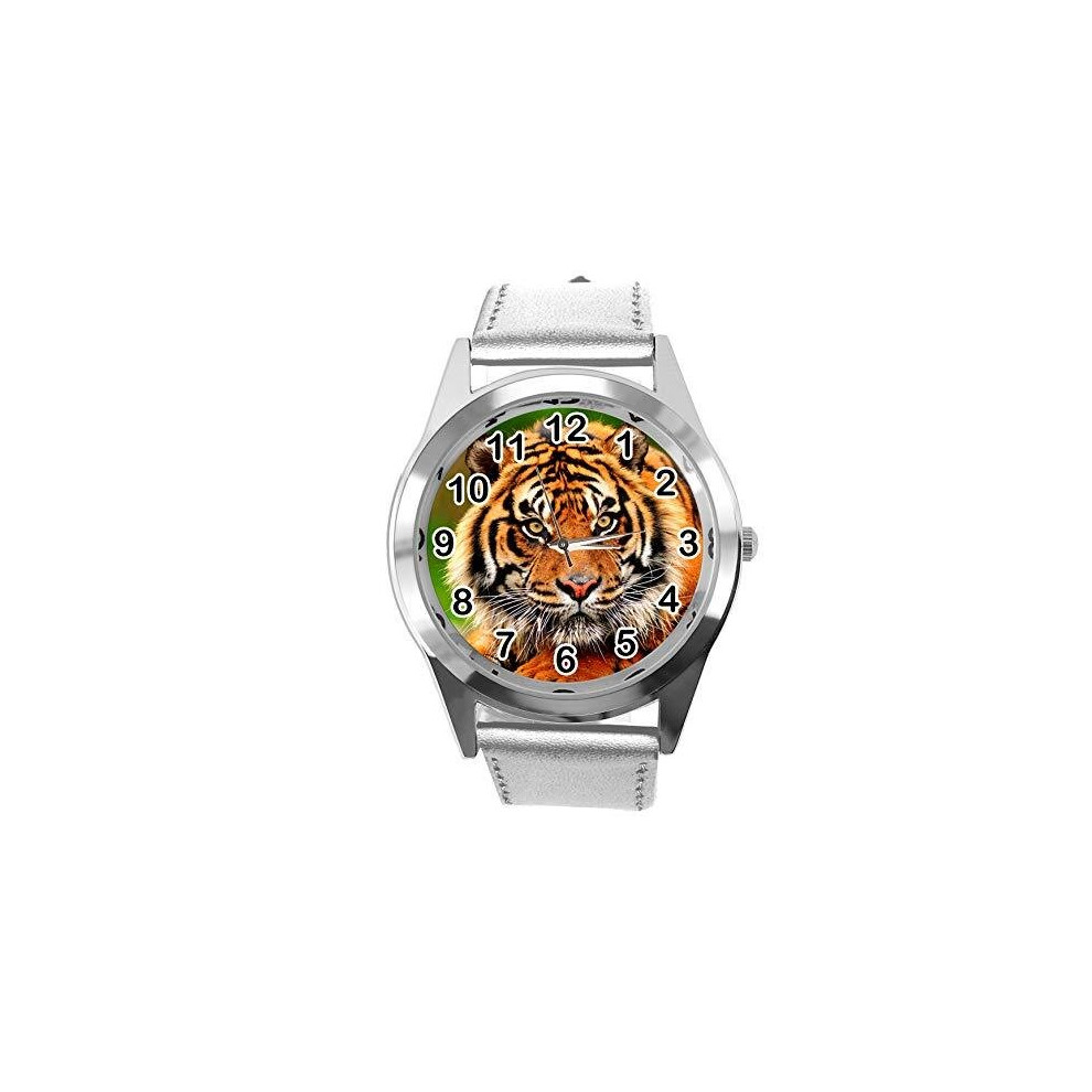 TAPORT Silver Leather Round Watch for Tiger Fans