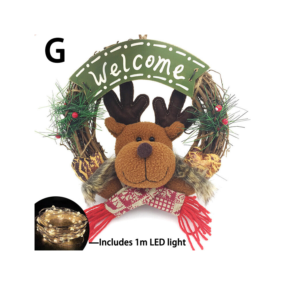 (G) small size wooden Christmas wreath Santa Claus vine ring Christmas ornaments Snowman Elk doll wreath door hanging