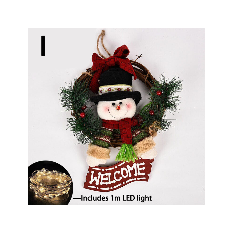 (I) small size wooden Christmas wreath Santa Claus vine ring Christmas ornaments Snowman Elk doll wreath door hanging