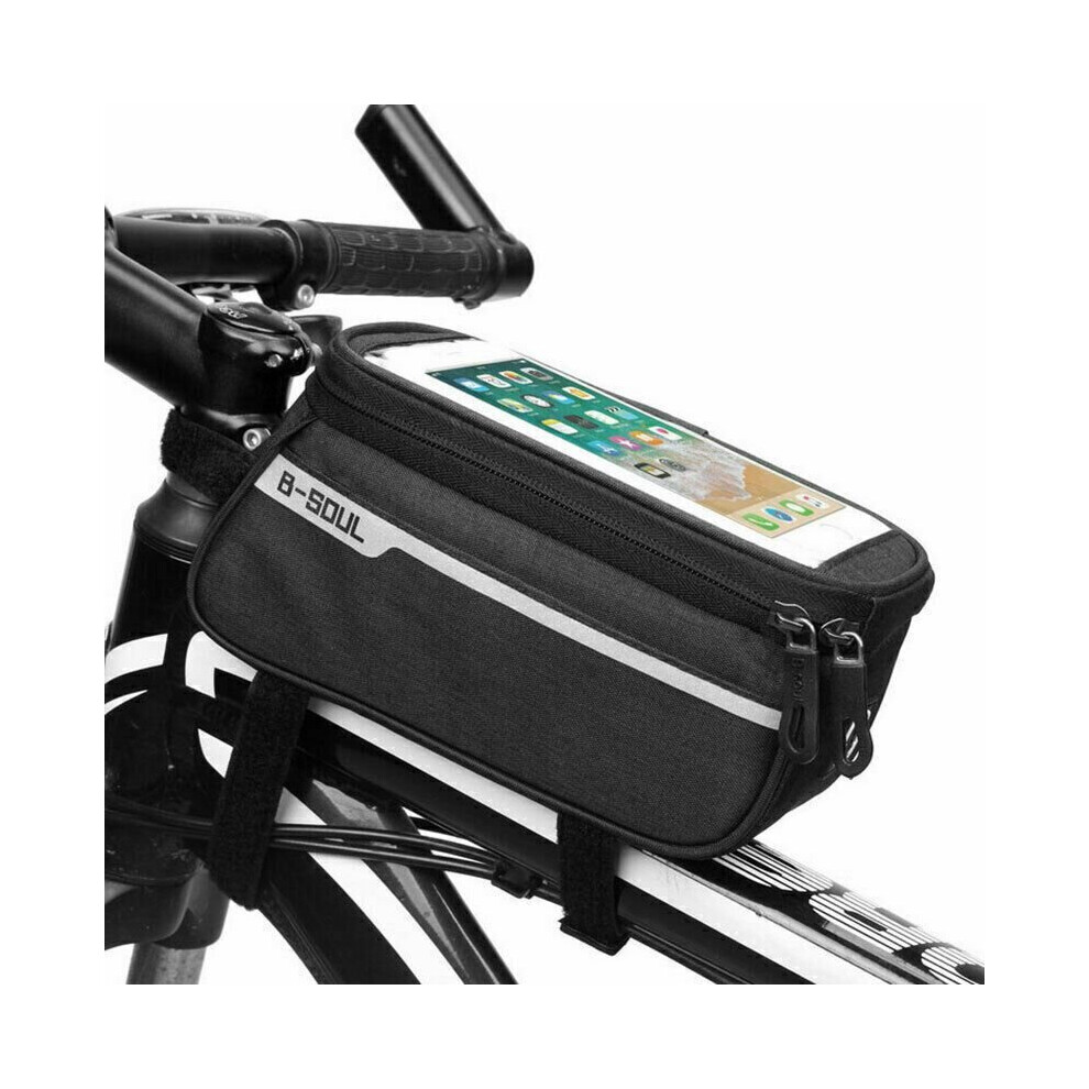 (Black) Bicycle Bike Bag Frame Pannier Cross Bar Top Tube Waterproof Mobile Phone Holder
