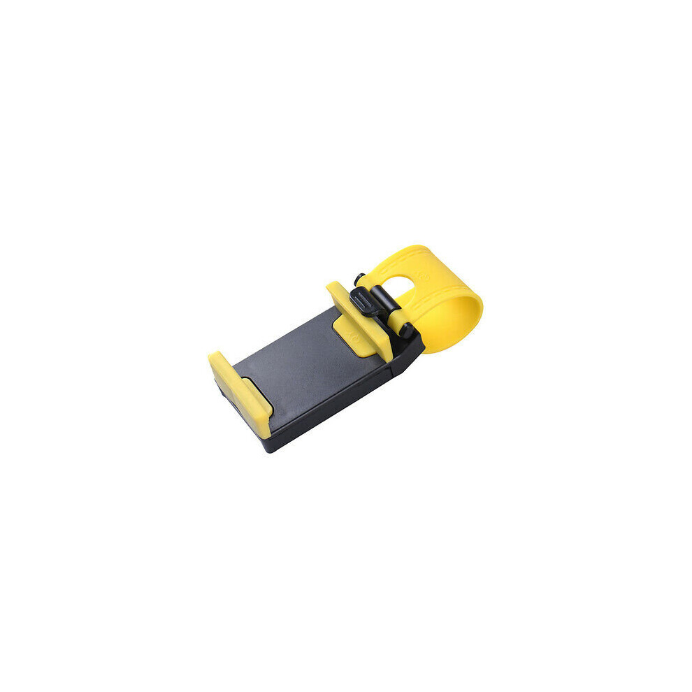 (Yellow) Universal Car Steering Wheel Clip Mount Holder Cradle Stand For Mobilephone Gps Yellow 694737783239
