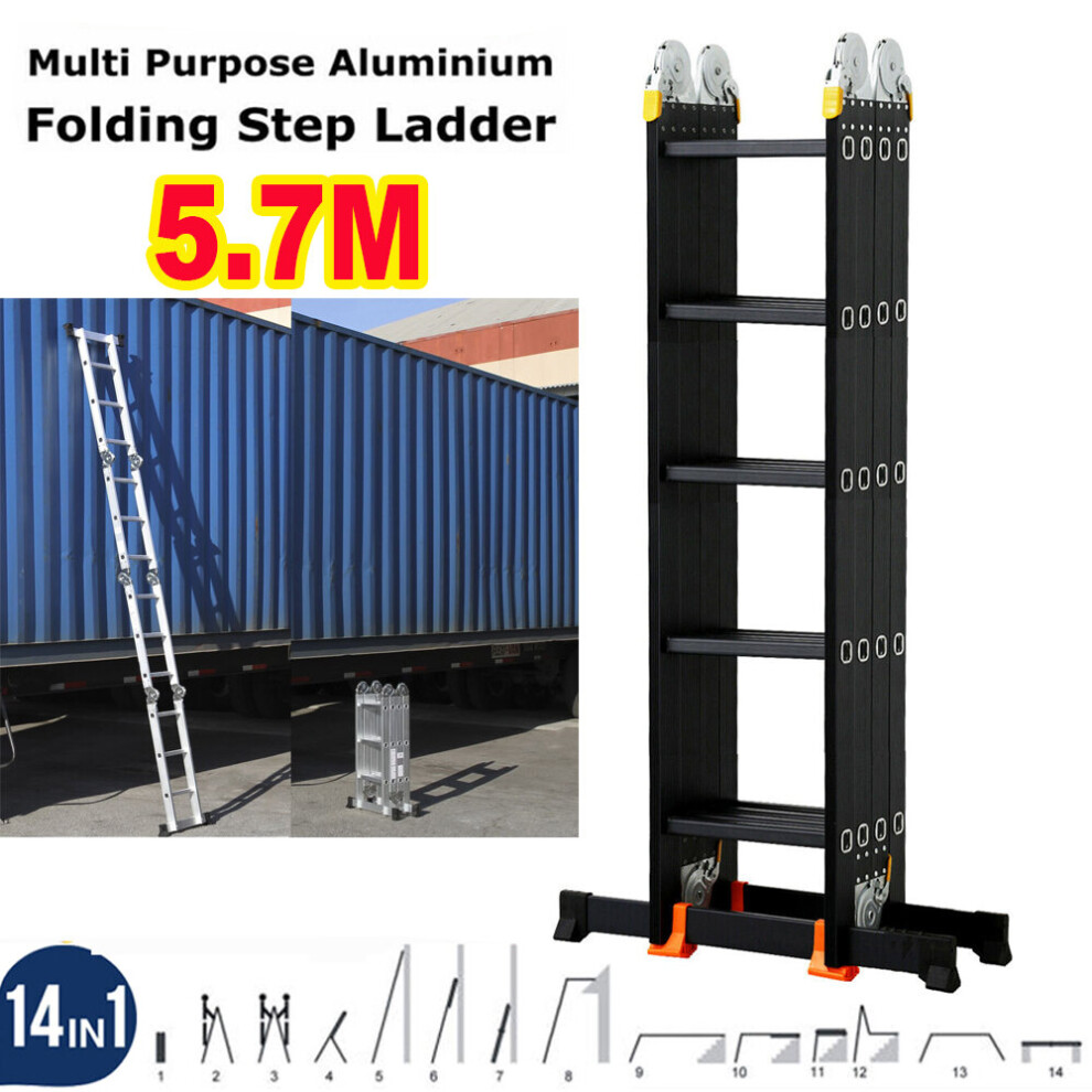 5.7M 14In1 Heavy Duty Multi-Purpose Folding Telescopic Ladder Portable 097325220152