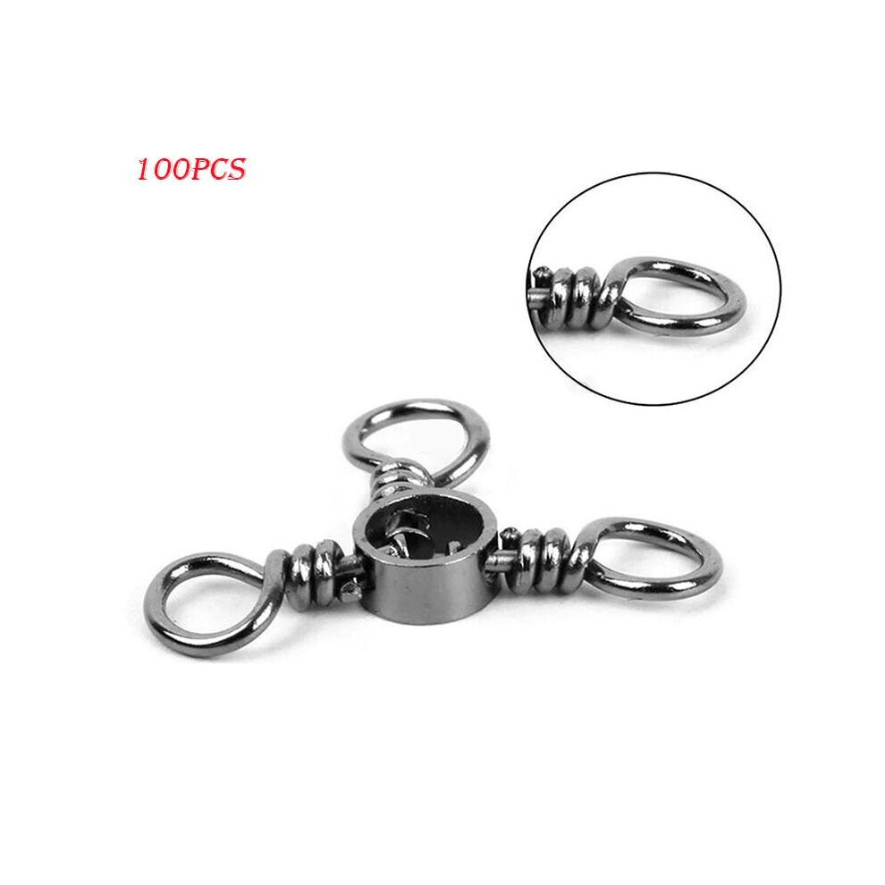 (1/0# 28mm) 100Pcs Fishing Swivels 3 Way Barrel Cross-Line Swivels Rolling Fishing Tackle