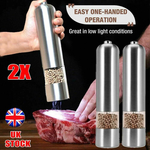 2X Electric Salt Pepper Grinder Set Shaker Mills Adjustable Coarseness 1