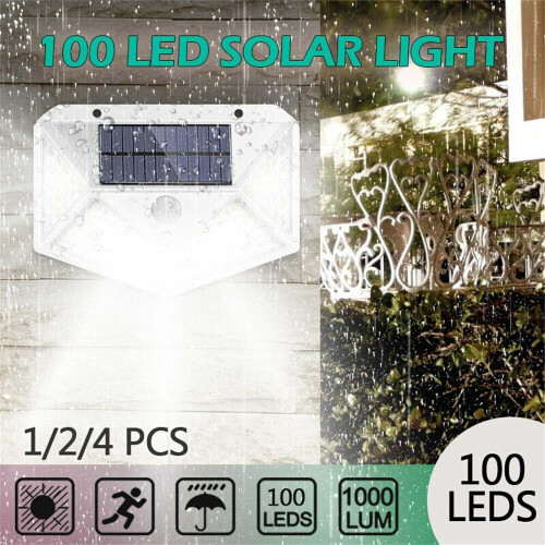 (2pcs) 100 LED Solar Powered Light Outdoor PIR Motion Sensor Garden Security Wall Lamp