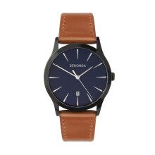 Sekonda Mens Analogue Quartz Watch with Blue Dial and Brown Leather Strap 1514