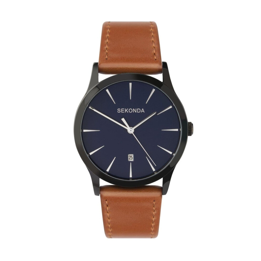 Sekonda Mens Analogue Quartz Watch With Dial And Brown Leather Strap 1514 Blue