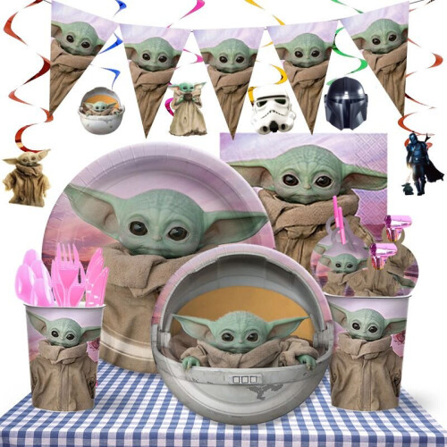 Baby Yoda Kids Theme Birthday Party Decor Supply Banner Balloon Cake Topper