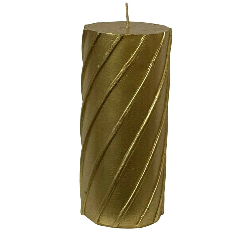 Set Of 4 Gold Pillar Candles 45 Hr Cylinder Spiral Design Wax Candle Xmas Gift