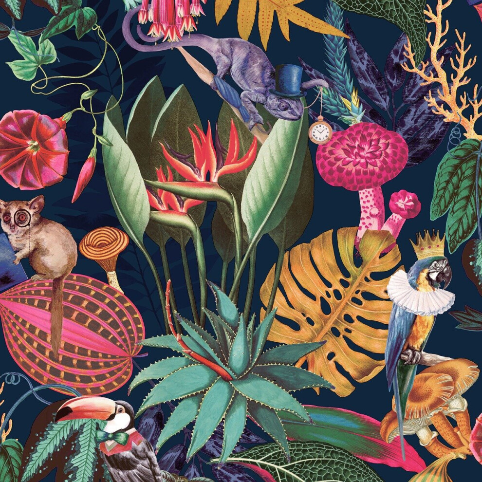 Wonderland Tropical Wallpaper Navy Blue Holden Wow035 5022976502703