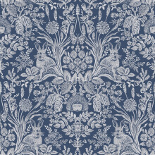 Harlen Woodland Damask Wallpaper Navy World of Wallpaper 50340