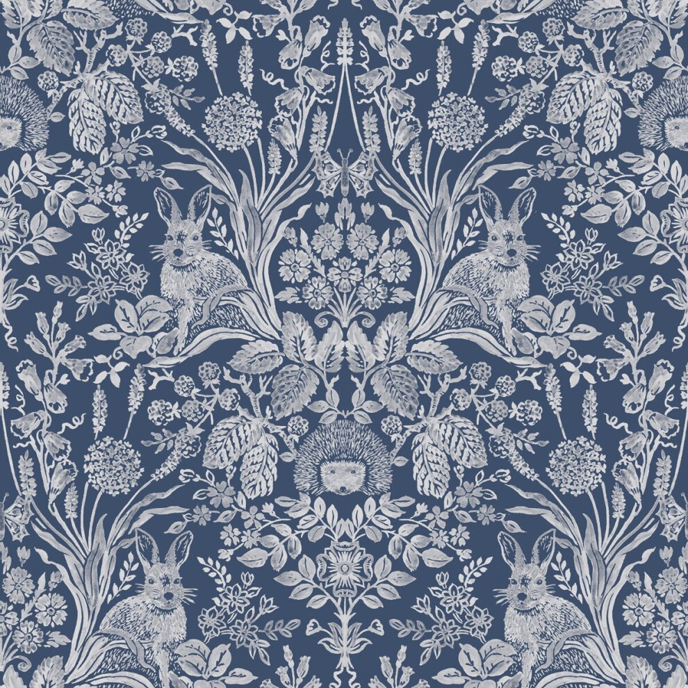 Harlen Woodland Damask Wallpaper Navy World Of Wallpaper 50340