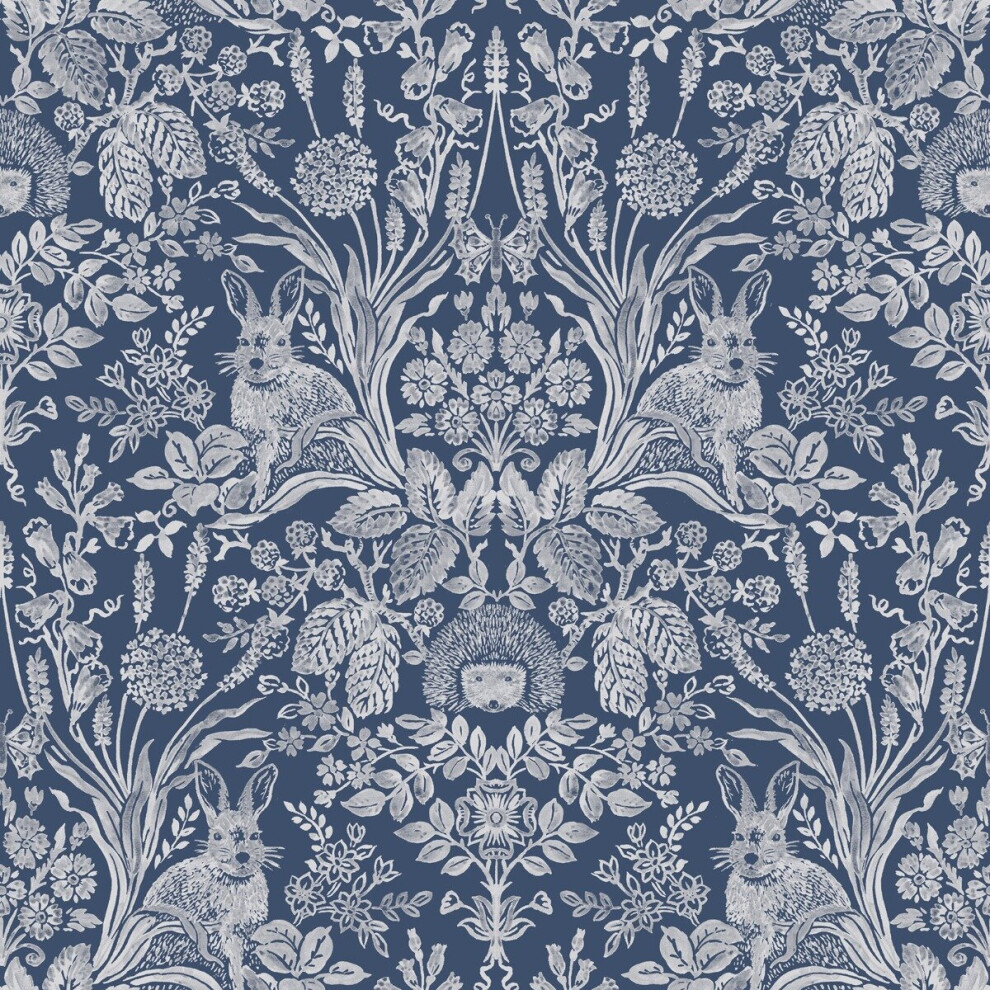World Of Wallpaper Harlen Woodland Damask Wallpaper Navy 50340
