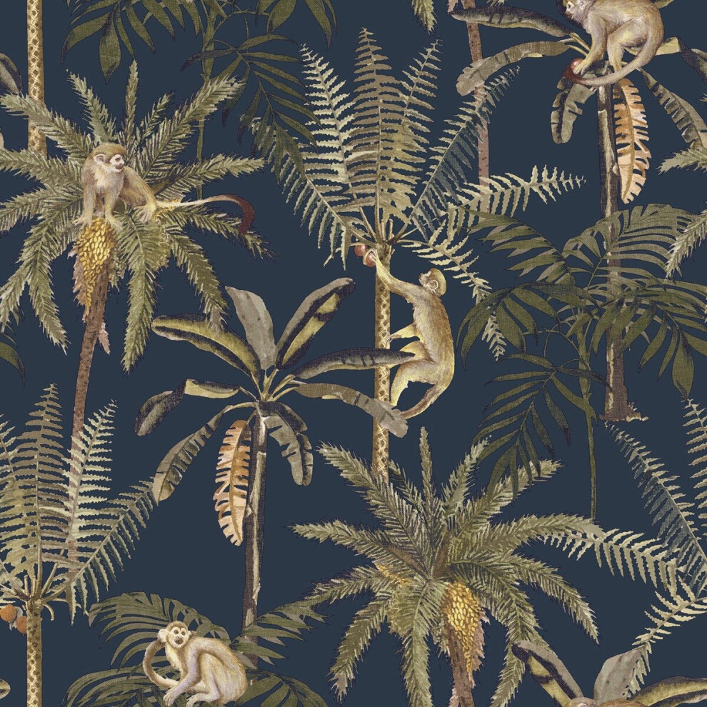 World Of Wallpaper Amazonia Monkey Trees Jungle Wallpaper Navy Wow038 Blue