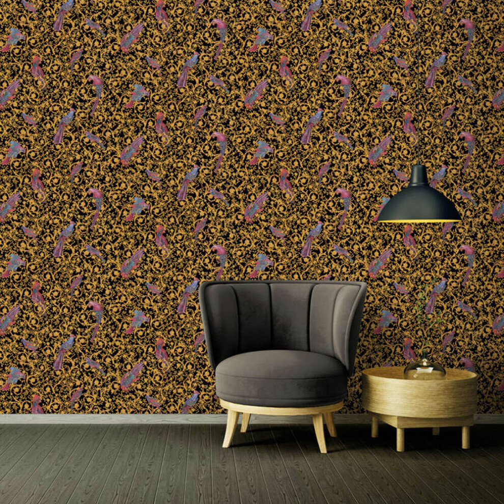 Versace Barocco Birds Wallpaper - Black And Gold - 37053-1 - 10M X 70Cm 4051315415702