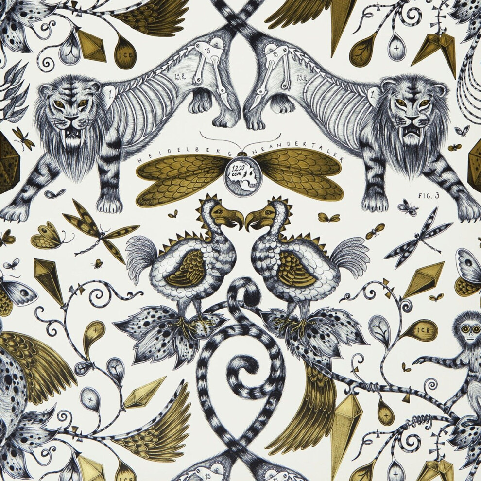 Emma J Shipley Animalia Extinct Wallpaper Gold W0100/02 5060040180327
