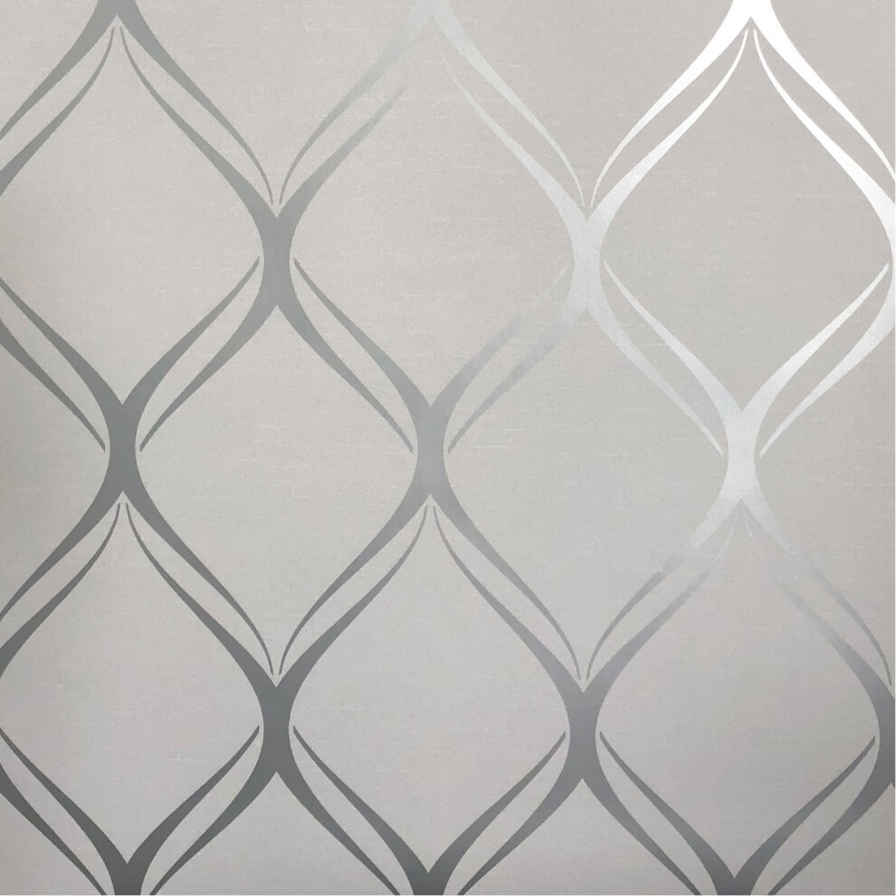 (Grey/Silver) Clifton Wave Geometric Wallpaper