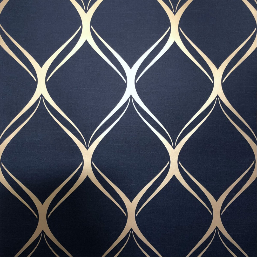 (Navy/Gold) Clifton Wave Geometric Wallpaper 5011419419647