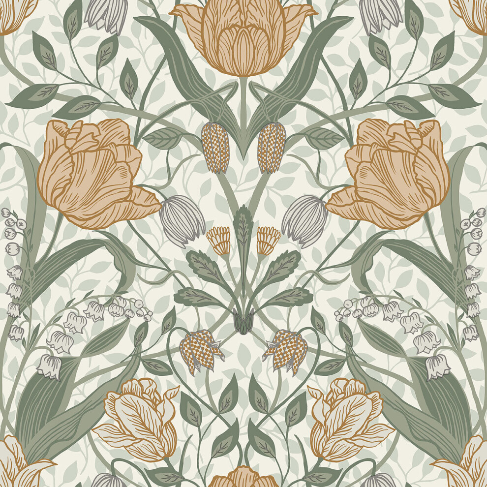 Apelviken Tulip Wallpaper White Yellow Galerie 33006