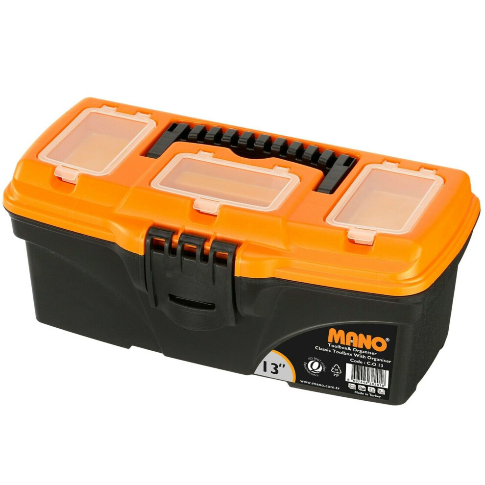 (Organiser Co, 13" Tool Box) Large Plastic Toolboxes Chest Lockable Lid Inserts 5056333841990